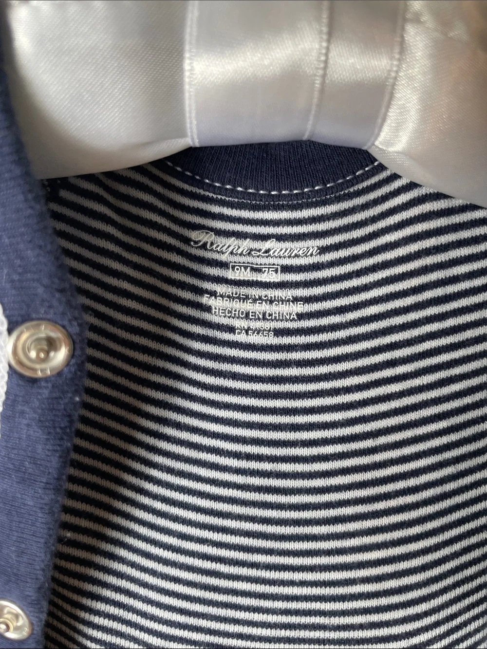 Ralph Lauren Navy and White Striped Footed One-Piece